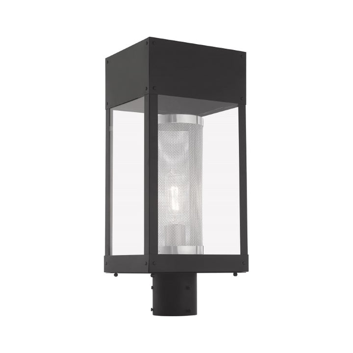Outdoor Landscape Lighting LED 12V Low Voltage Franklin Medium Base Light Bulb Socket Outdoor Post Top Lantern 7" x 8" x 19" Stainless Steel and Clear Glass Outside & Stainless Steel Mesh Cylinder Inside 120V for Garden, Exterior Post - 20763-04