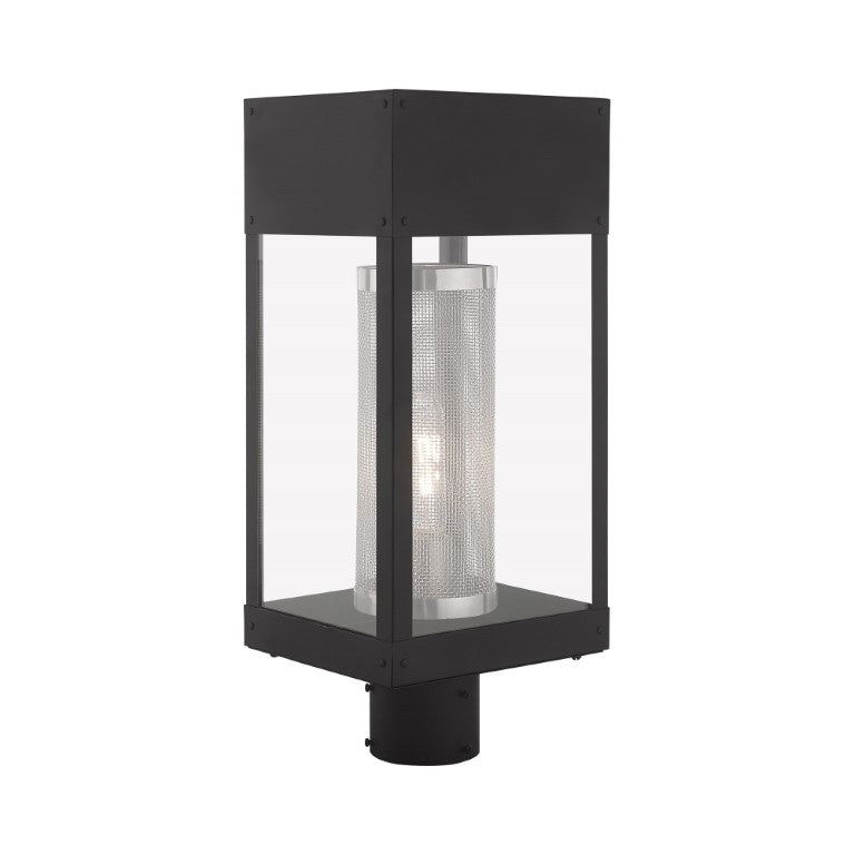 Outdoor Landscape Lighting LED 12V Low Voltage Franklin Medium Base Light Bulb Socket Outdoor Post Top Lantern 7" x 8" x 19" Stainless Steel and Clear Glass Outside & Stainless Steel Mesh Cylinder Inside 120V for Garden, Exterior Post - 20763-04