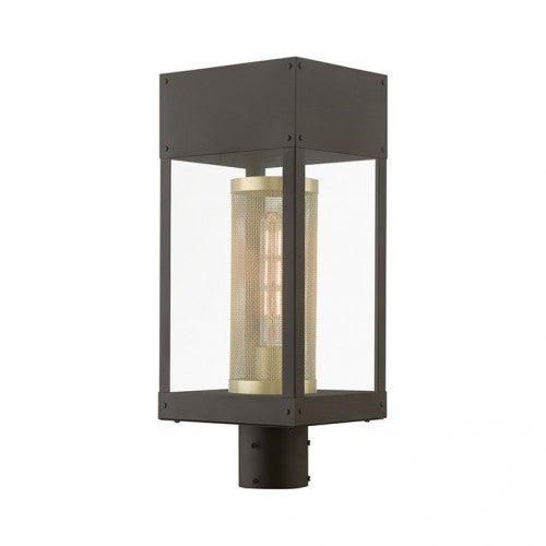 Outdoor Landscape Lighting LED 12V Low Voltage Franklin Medium Base Light Bulb Socket Outdoor Post Top Lantern 7" x 8" x 19" Stainless Steel and Soft Gold Mesh Cylinder and Clear Glass 120V for Garden, Exterior Post - 20763-07