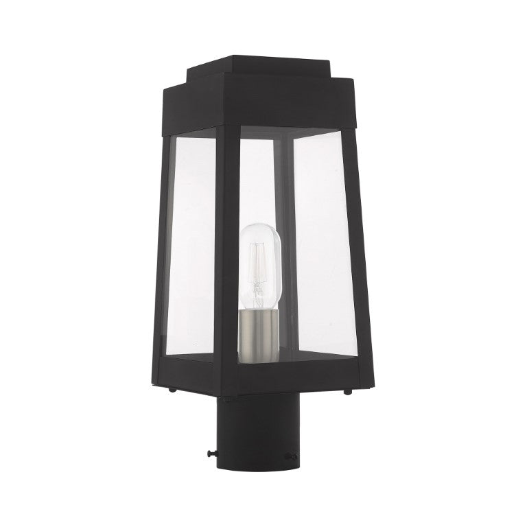 Outdoor Landscape Lighting LED 12V Low Voltage Oslo Medium Base Light Bulb Socket Small Outdoor Post Top Lantern 6.25" x 6.25" x 15.25" Solid Brass and Clear Glass 120V for Garden, Exterior Post - 20853-04