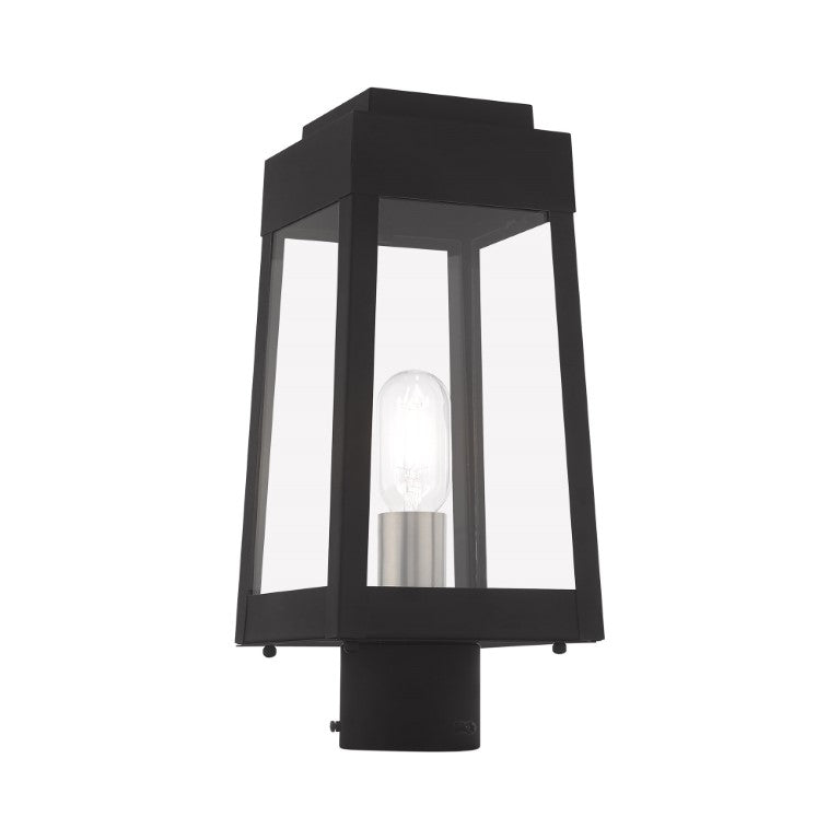Outdoor Landscape Lighting LED 12V Low Voltage Oslo Medium Base Light Bulb Socket Small Outdoor Post Top Lantern 6.25" x 6.25" x 15.25" Solid Brass and Clear Glass 120V for Garden, Exterior Post - 20853-04
