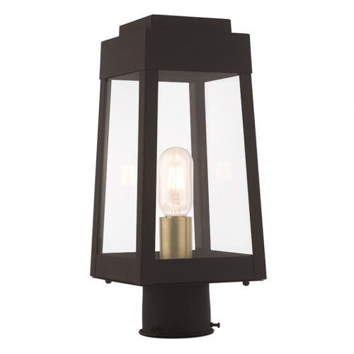 Outdoor Landscape Lighting LED 12V Low Voltage Oslo Medium Base Light Bulb Socket Small Outdoor Post Top Lantern 6.25" x 6.25" x 15.25" Solid Brass and Clear Glass 120V for Garden, Exterior Post - 20853-07