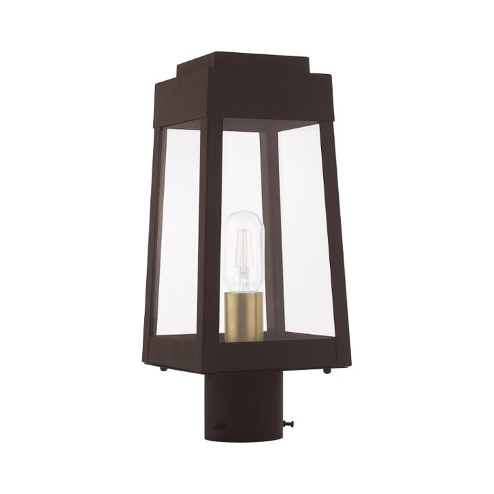 Outdoor Landscape Lighting LED 12V Low Voltage Oslo Medium Base Light Bulb Socket Small Outdoor Post Top Lantern 6.25" x 6.25" x 15.25" Solid Brass and Clear Glass 120V for Garden, Exterior Post - 20853-07