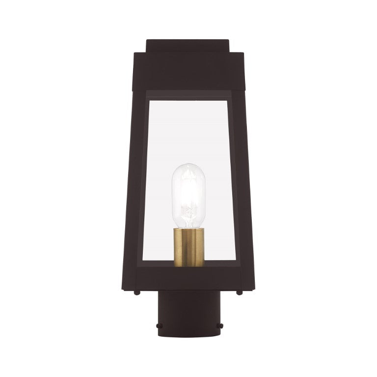 Outdoor Landscape Lighting LED 12V Low Voltage Oslo Medium Base Light Bulb Socket Small Outdoor Post Top Lantern 6.25" x 6.25" x 15.25" Solid Brass and Clear Glass 120V for Garden, Exterior Post - 20853-07