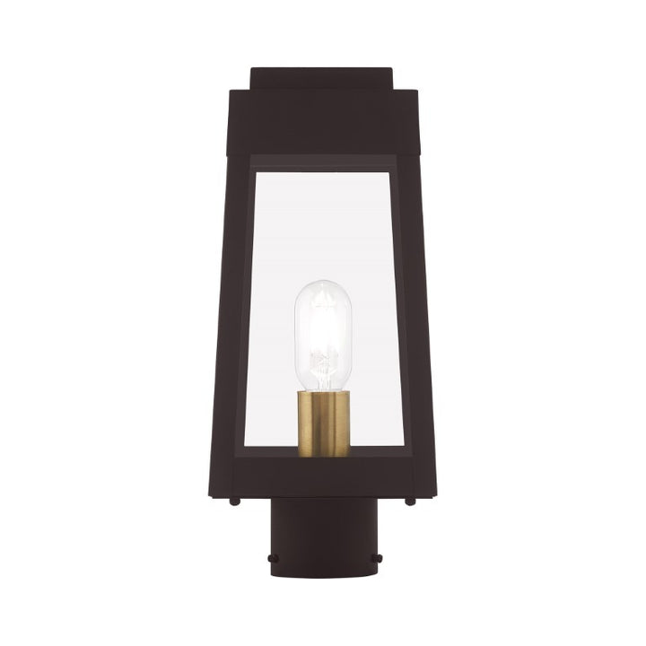 Outdoor Landscape Lighting LED 12V Low Voltage Oslo Medium Base Light Bulb Socket Small Outdoor Post Top Lantern 6.25" x 6.25" x 15.25" Solid Brass and Clear Glass 120V for Garden, Exterior Post - 20853-07