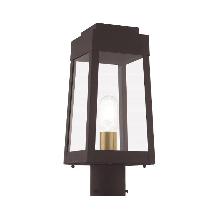 Outdoor Landscape Lighting LED 12V Low Voltage Oslo Medium Base Light Bulb Socket Small Outdoor Post Top Lantern 6.25" x 6.25" x 15.25" Solid Brass and Clear Glass 120V for Garden, Exterior Post - 20853-07