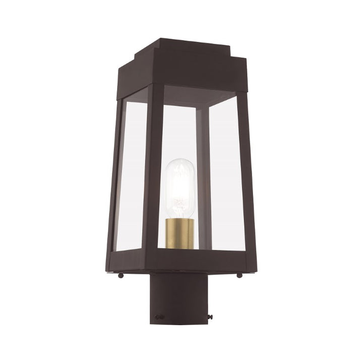 Outdoor Landscape Lighting LED 12V Low Voltage Oslo Medium Base Light Bulb Socket Small Outdoor Post Top Lantern 6.25" x 6.25" x 15.25" Solid Brass and Clear Glass 120V for Garden, Exterior Post - 20853-07