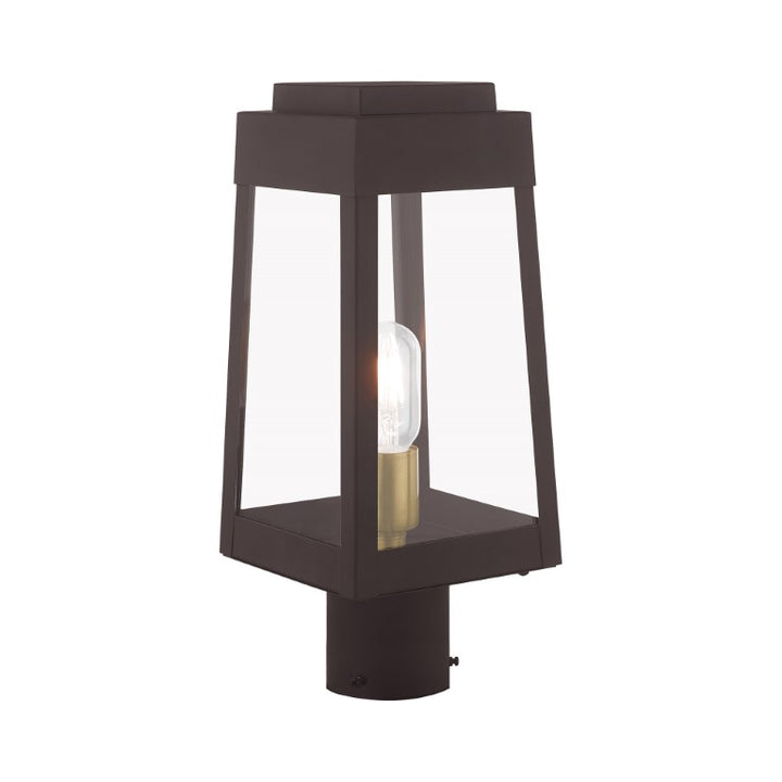 Outdoor Landscape Lighting LED 12V Low Voltage Oslo Medium Base Light Bulb Socket Small Outdoor Post Top Lantern 6.25" x 6.25" x 15.25" Solid Brass and Clear Glass 120V for Garden, Exterior Post - 20853-07