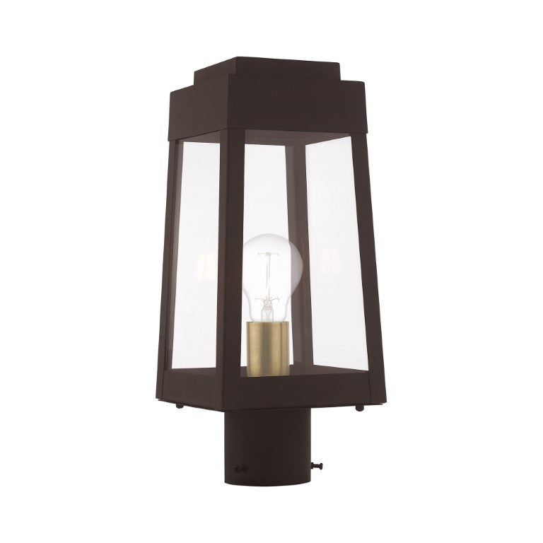 Outdoor Landscape Lighting LED 12V Low Voltage Oslo Medium Base Light Bulb Socket Small Outdoor Post Top Lantern 6.25" x 6.25" x 15.25" Solid Brass and Clear Glass 120V for Garden, Exterior Post - 20853-07