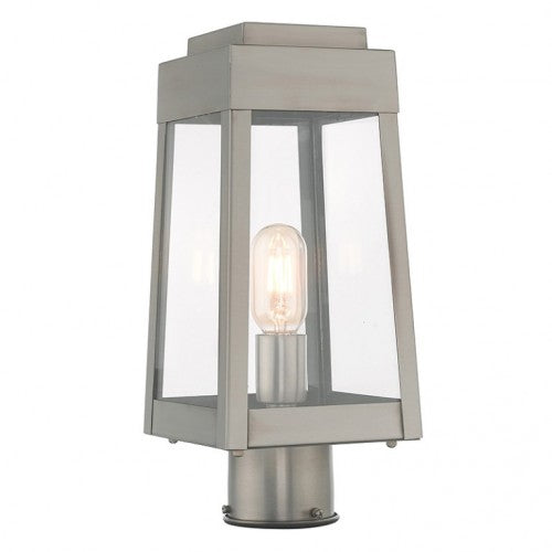 Outdoor Landscape Lighting LED 12V Low Voltage Oslo Medium Base Light Bulb Socket Small Outdoor Post Top Lantern 6.25" x 6.25" x 15.25" Solid Brass and Clear Glass 120V for Garden, Exterior Post - 20853-91
