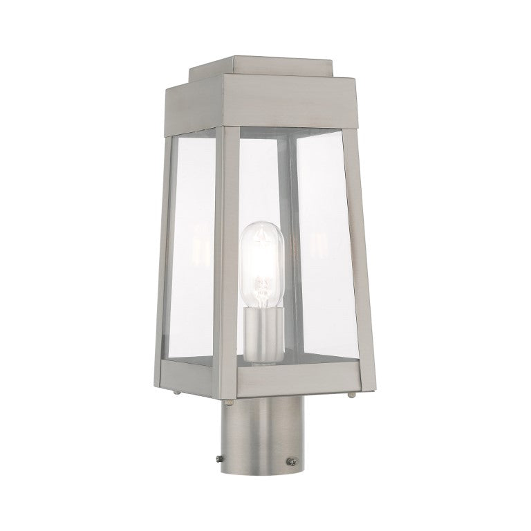 Outdoor Landscape Lighting LED 12V Low Voltage Oslo Medium Base Light Bulb Socket Small Outdoor Post Top Lantern 6.25" x 6.25" x 15.25" Solid Brass and Clear Glass 120V for Garden, Exterior Post - 20853-91