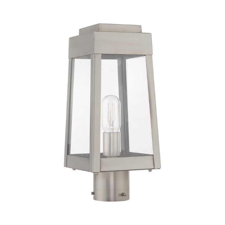Outdoor Landscape Lighting LED 12V Low Voltage Oslo Medium Base Light Bulb Socket Small Outdoor Post Top Lantern 6.25" x 6.25" x 15.25" Solid Brass and Clear Glass 120V for Garden, Exterior Post - 20853-91