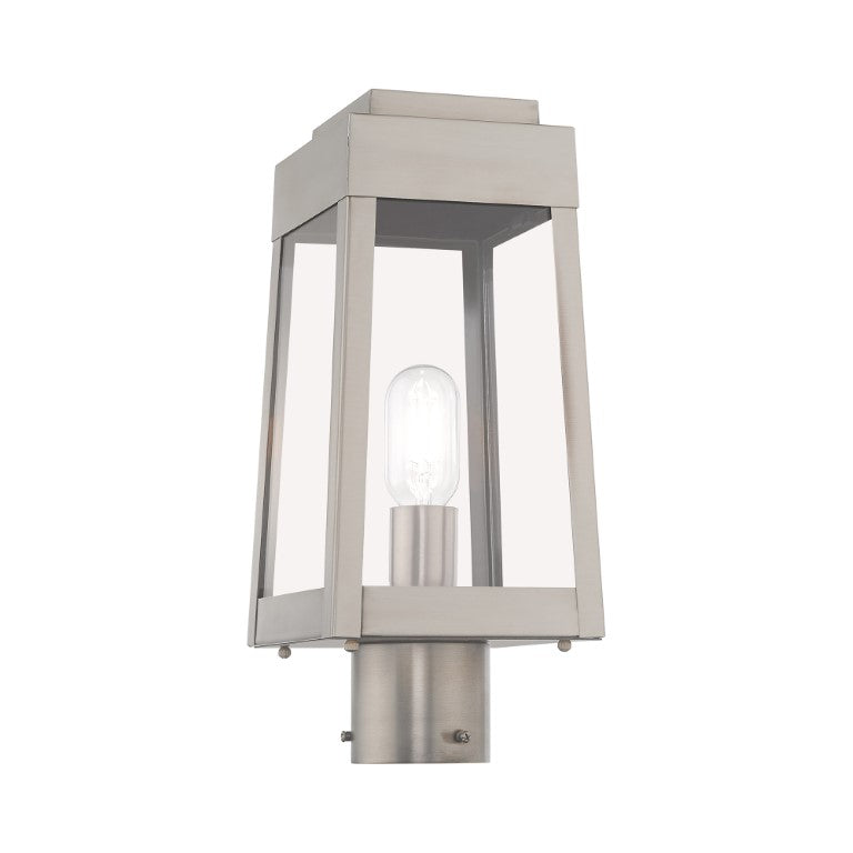 Outdoor Landscape Lighting LED 12V Low Voltage Oslo Medium Base Light Bulb Socket Small Outdoor Post Top Lantern 6.25" x 6.25" x 15.25" Solid Brass and Clear Glass 120V for Garden, Exterior Post - 20853-91