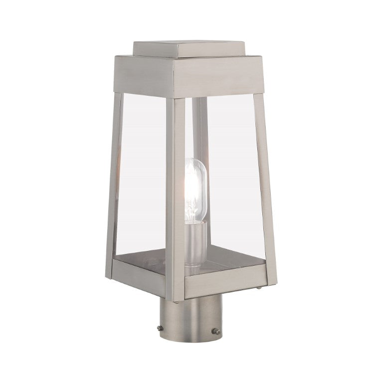 Outdoor Landscape Lighting LED 12V Low Voltage Oslo Medium Base Light Bulb Socket Small Outdoor Post Top Lantern 6.25" x 6.25" x 15.25" Solid Brass and Clear Glass 120V for Garden, Exterior Post - 20853-91