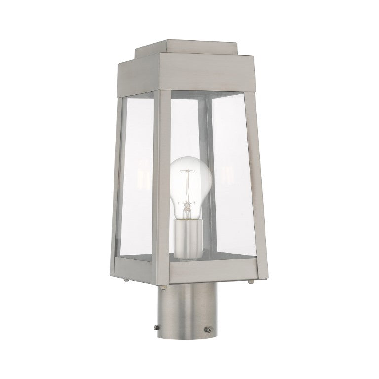 Outdoor Landscape Lighting LED 12V Low Voltage Oslo Medium Base Light Bulb Socket Small Outdoor Post Top Lantern 6.25" x 6.25" x 15.25" Solid Brass and Clear Glass 120V for Garden, Exterior Post - 20853-91
