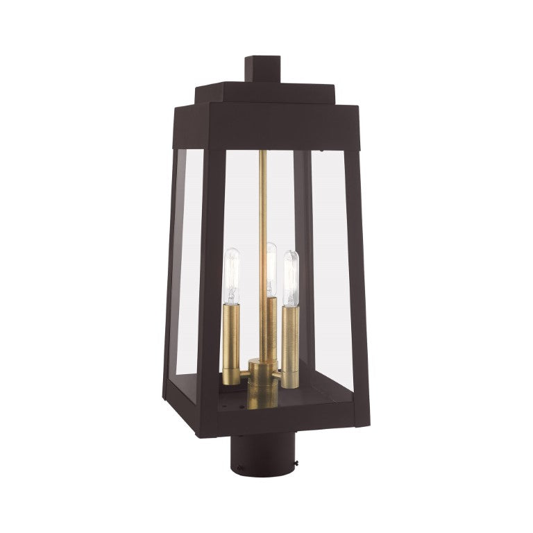 Outdoor Landscape Lighting LED 12V Low Voltage Oslo Candelabra Base Light Bulb Socket Medium Outdoor Post Top Lantern 8.25" x 8.25" x 20.375" Solid Brass and Clear Glass 120V for Garden, Exterior Post - 20856-07