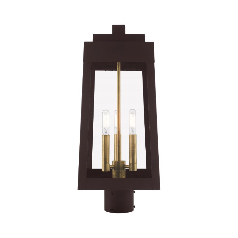 Outdoor Landscape Lighting LED 12V Low Voltage Oslo Candelabra Base Light Bulb Socket Medium Outdoor Post Top Lantern 8.25" x 8.25" x 20.375" Solid Brass and Clear Glass 120V for Garden, Exterior Post - 20856-07