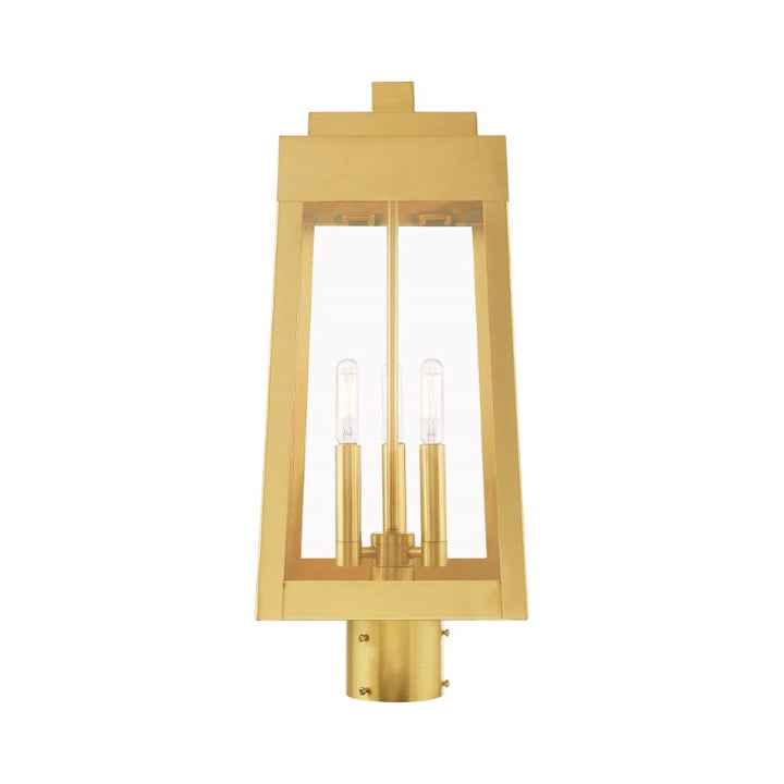 Outdoor Landscape Lighting LED 12V Low Voltage Oslo Candelabra Base Light Bulb Socket Medium Outdoor Post Top Lantern 8.25" x 8.25" x 20.375" Solid Brass and Clear Glass, Satin Brass Finish 120V for Garden, Exterior Post - 20856-12
