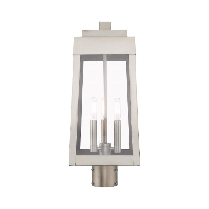 Outdoor Landscape Lighting LED 12V Low Voltage Oslo Candelabra Base Light Bulb Socket Medium Outdoor Post Top Lantern 8.25" x 8.25" x 20.375" Solid Brass and Clear Glass, Brushed Nickel Finish 120V for Garden, Exterior Post - 20856-91