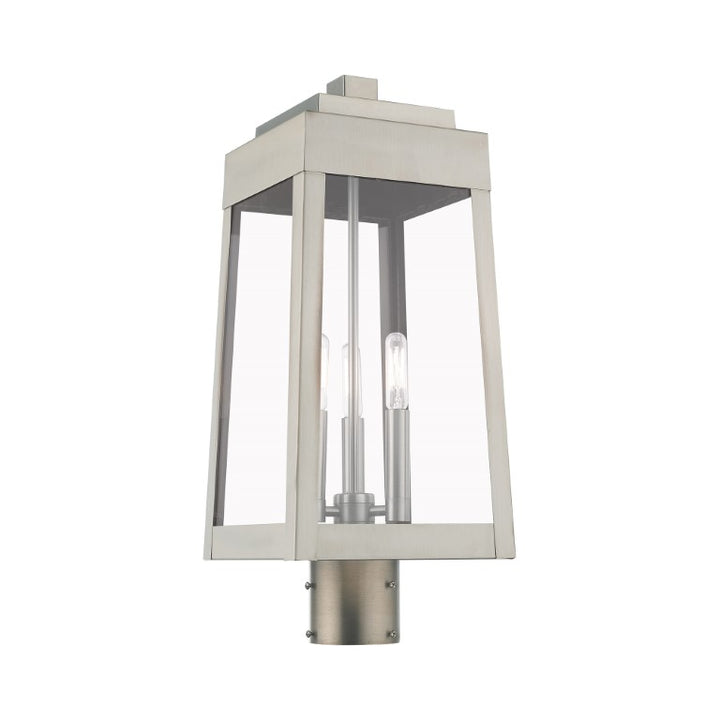 Outdoor Landscape Lighting LED 12V Low Voltage Oslo Candelabra Base Light Bulb Socket Medium Outdoor Post Top Lantern 8.25" x 8.25" x 20.375" Solid Brass and Clear Glass, Brushed Nickel Finish 120V for Garden, Exterior Post - 20856-91