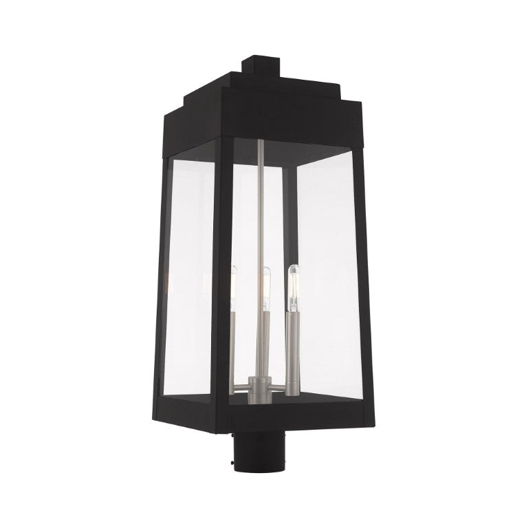 Outdoor Landscape Lighting LED 12V Low Voltage Oslo Candelabra Base Light Bulb Socket Large Outdoor Post Top Lantern 10.5" x 10.5" x 24.75" Solid Brass and Clear Glass, Black Finish 120V for Garden, Exterior Post - 20859-04