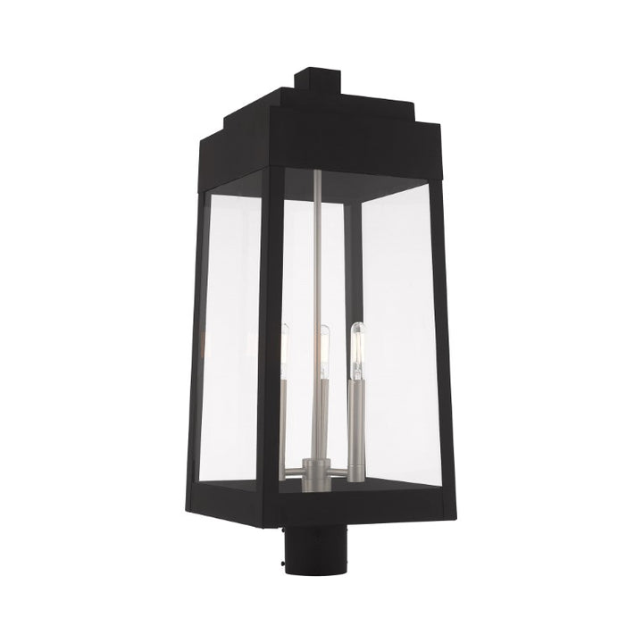 Outdoor Landscape Lighting LED 12V Low Voltage Oslo Candelabra Base Light Bulb Socket Large Outdoor Post Top Lantern 10.5" x 10.5" x 24.75" Solid Brass and Clear Glass, Black Finish 120V for Garden, Exterior Post - 20859-04