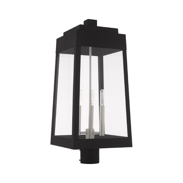 Outdoor Landscape Lighting LED 12V Low Voltage Oslo Candelabra Base Light Bulb Socket Large Outdoor Post Top Lantern 10.5" x 10.5" x 24.75" Solid Brass and Clear Glass, Black Finish 120V for Garden, Exterior Post - 20859-04