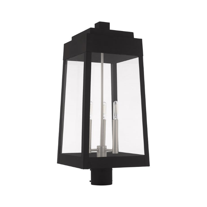 Outdoor Landscape Lighting LED 12V Low Voltage Oslo Candelabra Base Light Bulb Socket Large Outdoor Post Top Lantern 10.5" x 10.5" x 24.75" Solid Brass and Clear Glass, Black Finish 120V for Garden, Exterior Post - 20859-04