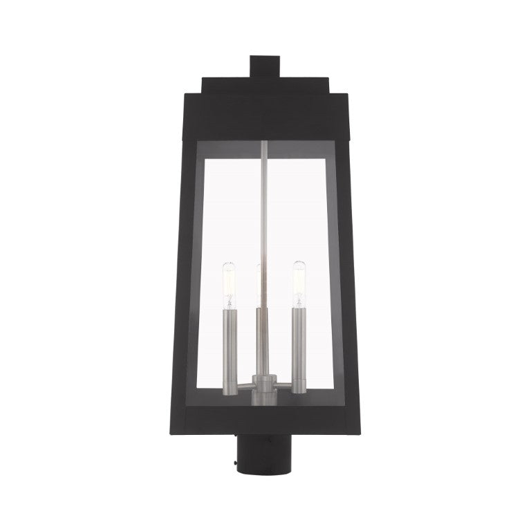 Outdoor Landscape Lighting LED 12V Low Voltage Oslo Candelabra Base Light Bulb Socket Large Outdoor Post Top Lantern 10.5" x 10.5" x 24.75" Solid Brass and Clear Glass, Black Finish 120V for Garden, Exterior Post - 20859-04