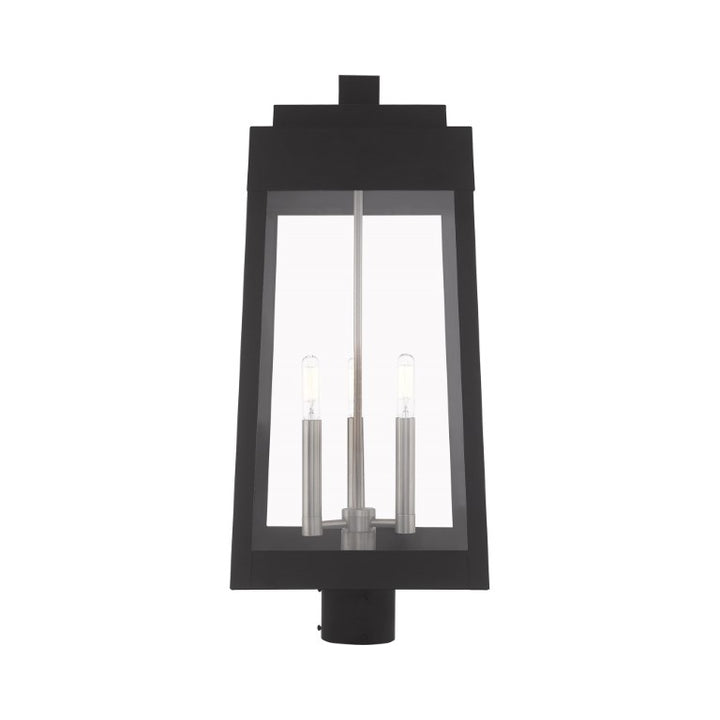 Outdoor Landscape Lighting LED 12V Low Voltage Oslo Candelabra Base Light Bulb Socket Large Outdoor Post Top Lantern 10.5" x 10.5" x 24.75" Solid Brass and Clear Glass, Black Finish 120V for Garden, Exterior Post - 20859-04