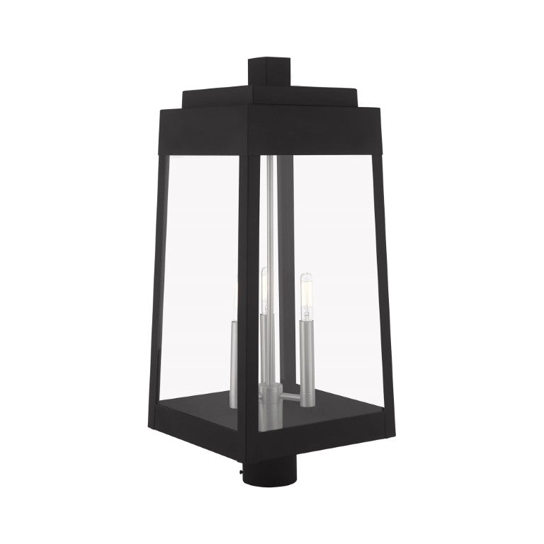 Outdoor Landscape Lighting LED 12V Low Voltage Oslo Candelabra Base Light Bulb Socket Large Outdoor Post Top Lantern 10.5" x 10.5" x 24.75" Solid Brass and Clear Glass, Black Finish 120V for Garden, Exterior Post - 20859-04