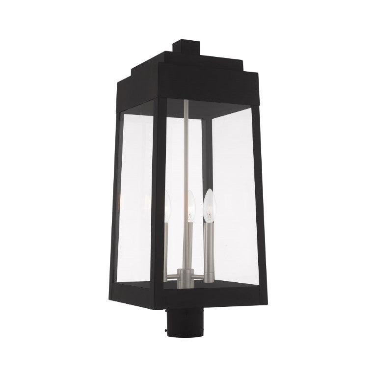 Outdoor Landscape Lighting LED 12V Low Voltage Oslo Candelabra Base Light Bulb Socket Large Outdoor Post Top Lantern 10.5" x 10.5" x 24.75" Solid Brass and Clear Glass, Black Finish 120V for Garden, Exterior Post - 20859-04