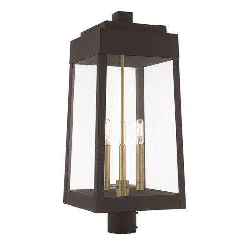 Outdoor Landscape Lighting LED 12V Low Voltage Oslo Candelabra Base Light Bulb Socket Large Outdoor Post Top Lantern 10.5" x 10.5" x 24.75" Solid Brass and Clear Glass, Bronze Finish 120V for Garden, Exterior Post - 20859-07