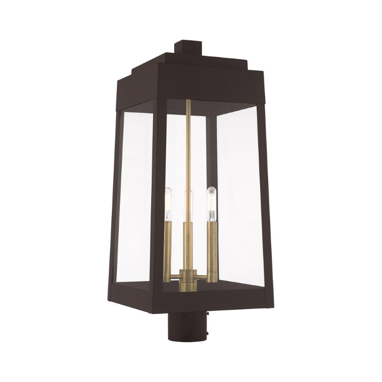 Outdoor Landscape Lighting LED 12V Low Voltage Oslo Candelabra Base Light Bulb Socket Large Outdoor Post Top Lantern 10.5" x 10.5" x 24.75" Solid Brass and Clear Glass, Bronze Finish 120V for Garden, Exterior Post - 20859-07