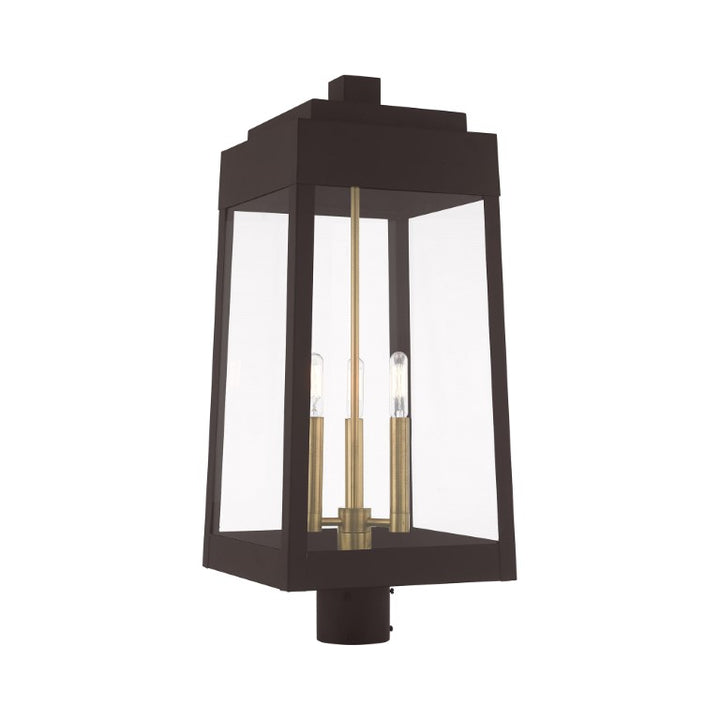 Outdoor Landscape Lighting LED 12V Low Voltage Oslo Candelabra Base Light Bulb Socket Large Outdoor Post Top Lantern 10.5" x 10.5" x 24.75" Solid Brass and Clear Glass, Bronze Finish 120V for Garden, Exterior Post - 20859-07