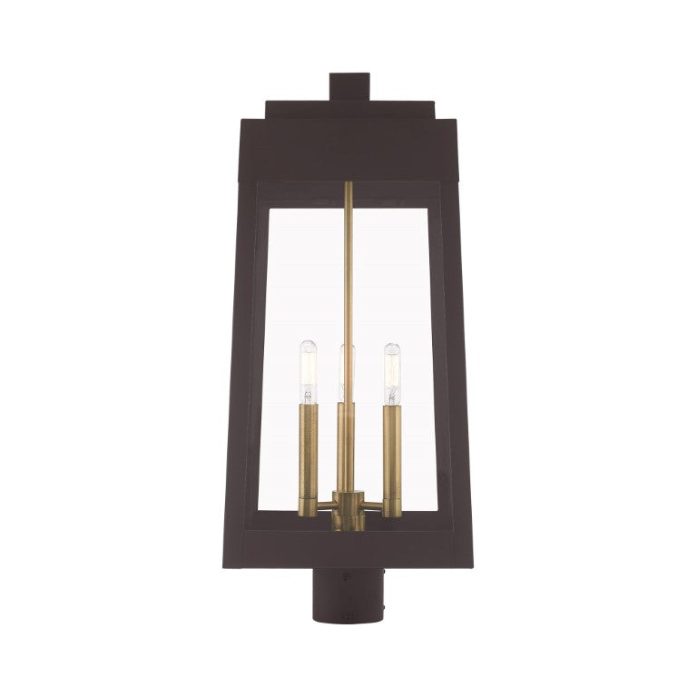 Outdoor Landscape Lighting LED 12V Low Voltage Oslo Candelabra Base Light Bulb Socket Large Outdoor Post Top Lantern 10.5" x 10.5" x 24.75" Solid Brass and Clear Glass, Bronze Finish 120V for Garden, Exterior Post - 20859-07