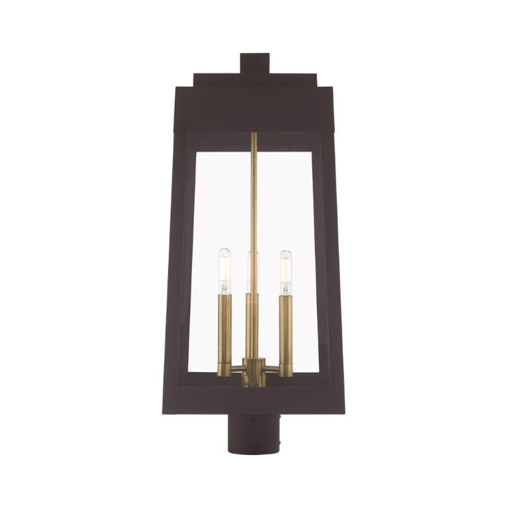 Outdoor Landscape Lighting LED 12V Low Voltage Oslo Candelabra Base Light Bulb Socket Large Outdoor Post Top Lantern 10.5" x 10.5" x 24.75" Solid Brass and Clear Glass, Bronze Finish 120V for Garden, Exterior Post - 20859-07