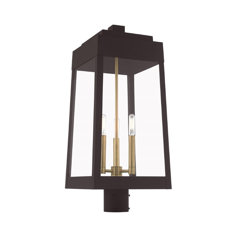 Outdoor Landscape Lighting LED 12V Low Voltage Oslo Candelabra Base Light Bulb Socket Large Outdoor Post Top Lantern 10.5" x 10.5" x 24.75" Solid Brass and Clear Glass, Bronze Finish 120V for Garden, Exterior Post - 20859-07