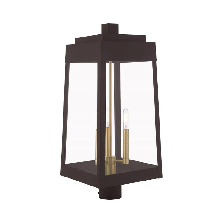 Outdoor Landscape Lighting LED 12V Low Voltage Oslo Candelabra Base Light Bulb Socket Large Outdoor Post Top Lantern 10.5" x 10.5" x 24.75" Solid Brass and Clear Glass, Bronze Finish 120V for Garden, Exterior Post - 20859-07
