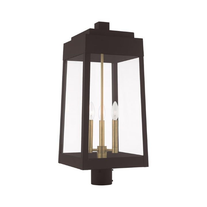 Outdoor Landscape Lighting LED 12V Low Voltage Oslo Candelabra Base Light Bulb Socket Large Outdoor Post Top Lantern 10.5" x 10.5" x 24.75" Solid Brass and Clear Glass, Bronze Finish 120V for Garden, Exterior Post - 20859-07