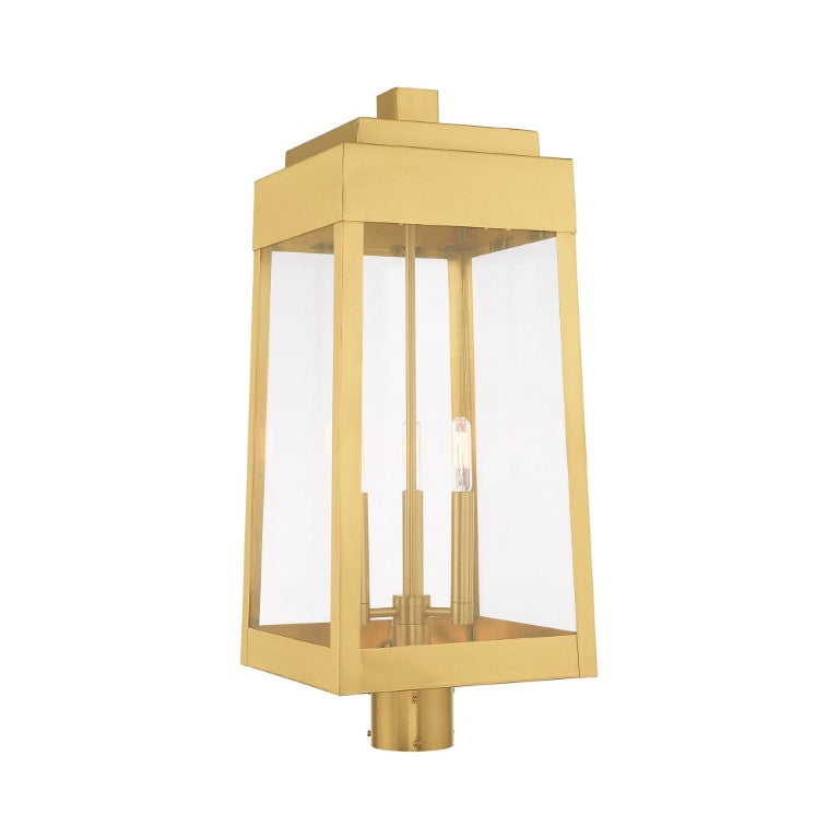 Outdoor Landscape Lighting LED 12V Low Voltage Oslo Candelabra Base Light Bulb Socket Large Outdoor Post Top Lantern 10.5" x 10.5" x 24.75" Solid Brass and Clear Glass, Satin Brass Finish 120V for Garden, Exterior Post - 20859-12