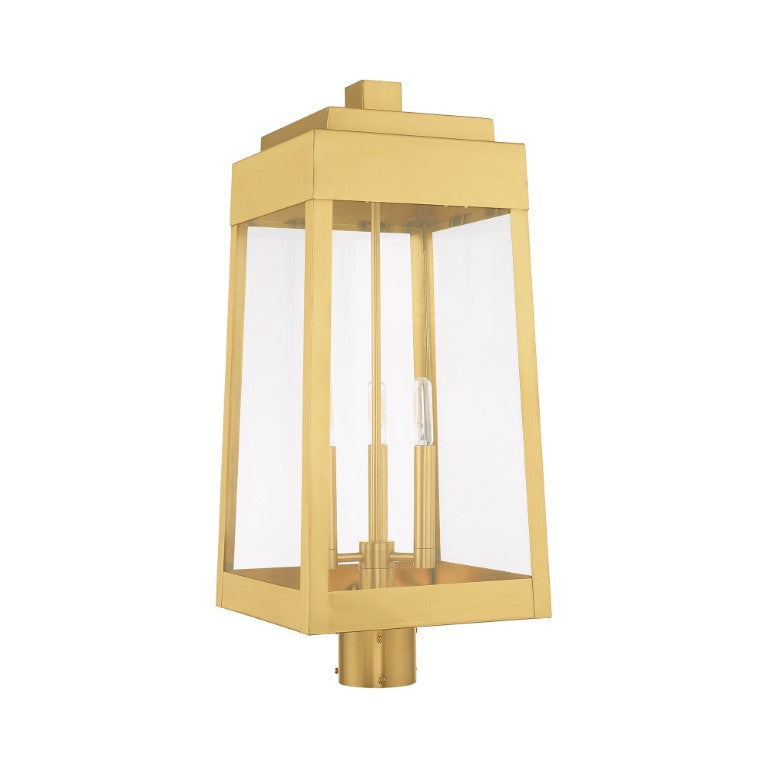 Outdoor Landscape Lighting LED 12V Low Voltage Oslo Candelabra Base Light Bulb Socket Large Outdoor Post Top Lantern 10.5" x 10.5" x 24.75" Solid Brass and Clear Glass, Satin Brass Finish 120V for Garden, Exterior Post - 20859-12