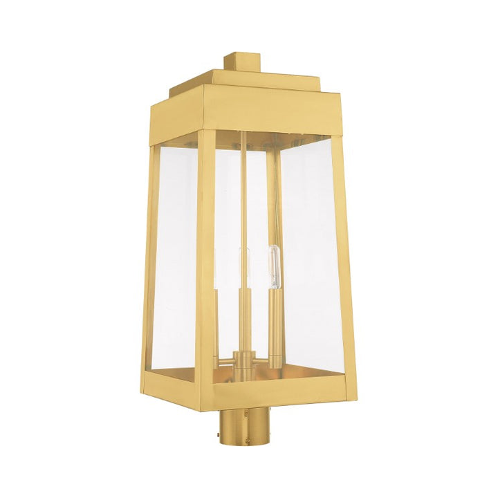 Outdoor Landscape Lighting LED 12V Low Voltage Oslo Candelabra Base Light Bulb Socket Large Outdoor Post Top Lantern 10.5" x 10.5" x 24.75" Solid Brass and Clear Glass, Satin Brass Finish 120V for Garden, Exterior Post - 20859-12