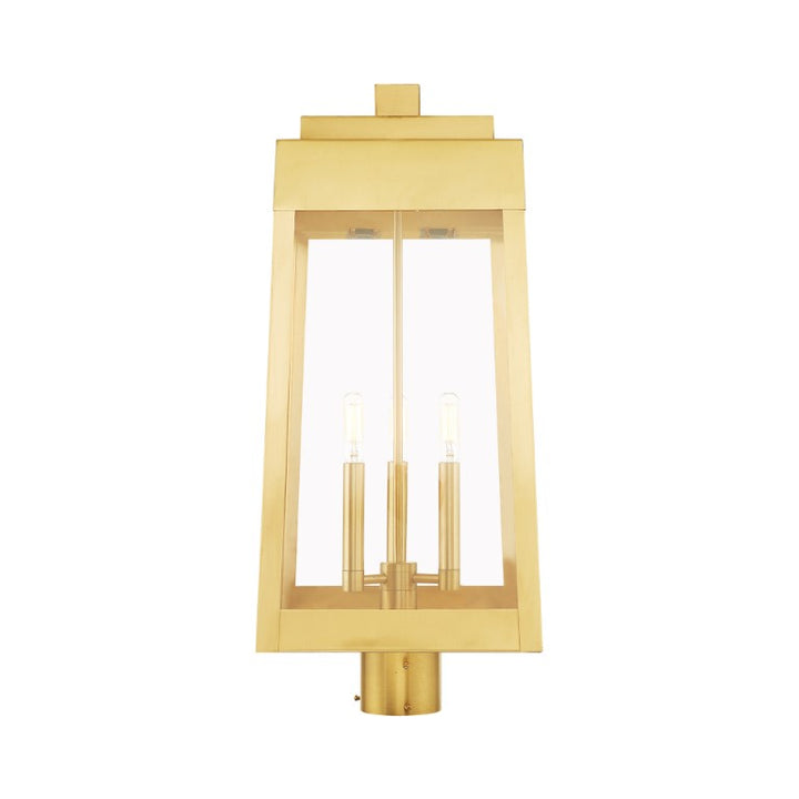 Outdoor Landscape Lighting LED 12V Low Voltage Oslo Candelabra Base Light Bulb Socket Large Outdoor Post Top Lantern 10.5" x 10.5" x 24.75" Solid Brass and Clear Glass, Satin Brass Finish 120V for Garden, Exterior Post - 20859-12