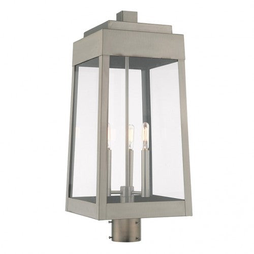 Outdoor Landscape Lighting LED 12V Low Voltage Oslo Candelabra Base Light Bulb Socket Large Outdoor Post Top Lantern 10.5" x 10.5" x 24.75" Solid Brass and Clear Glass, Brushed Nickel Finish 120V for Garden, Exterior Post - 20859-91