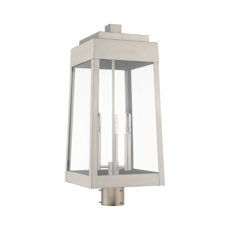 Outdoor Landscape Lighting LED 12V Low Voltage Oslo Candelabra Base Light Bulb Socket Large Outdoor Post Top Lantern 10.5" x 10.5" x 24.75" Solid Brass and Clear Glass, Brushed Nickel Finish 120V for Garden, Exterior Post - 20859-91