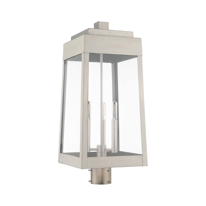 Outdoor Landscape Lighting LED 12V Low Voltage Oslo Candelabra Base Light Bulb Socket Large Outdoor Post Top Lantern 10.5" x 10.5" x 24.75" Solid Brass and Clear Glass, Brushed Nickel Finish 120V for Garden, Exterior Post - 20859-91