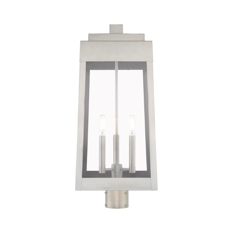 Outdoor Landscape Lighting LED 12V Low Voltage Oslo Candelabra Base Light Bulb Socket Large Outdoor Post Top Lantern 10.5" x 10.5" x 24.75" Solid Brass and Clear Glass, Brushed Nickel Finish 120V for Garden, Exterior Post - 20859-91