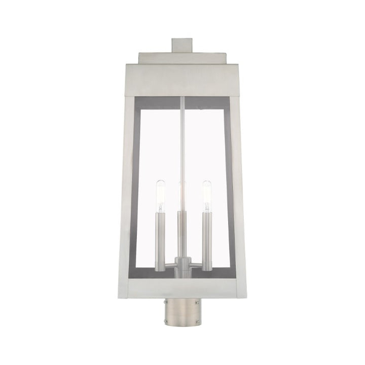 Outdoor Landscape Lighting LED 12V Low Voltage Oslo Candelabra Base Light Bulb Socket Large Outdoor Post Top Lantern 10.5" x 10.5" x 24.75" Solid Brass and Clear Glass, Brushed Nickel Finish 120V for Garden, Exterior Post - 20859-91