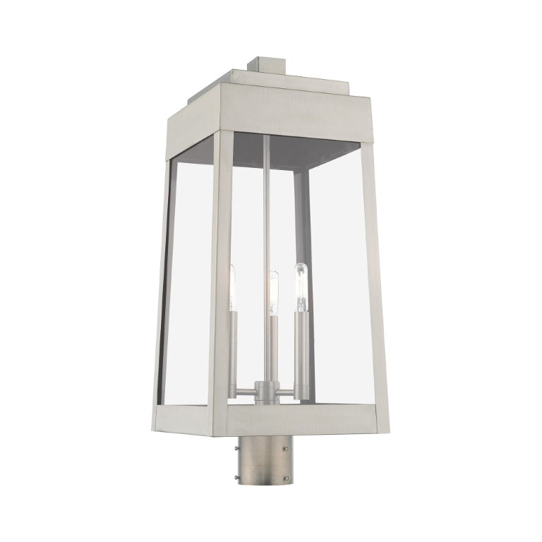 Outdoor Landscape Lighting LED 12V Low Voltage Oslo Candelabra Base Light Bulb Socket Large Outdoor Post Top Lantern 10.5" x 10.5" x 24.75" Solid Brass and Clear Glass, Brushed Nickel Finish 120V for Garden, Exterior Post - 20859-91